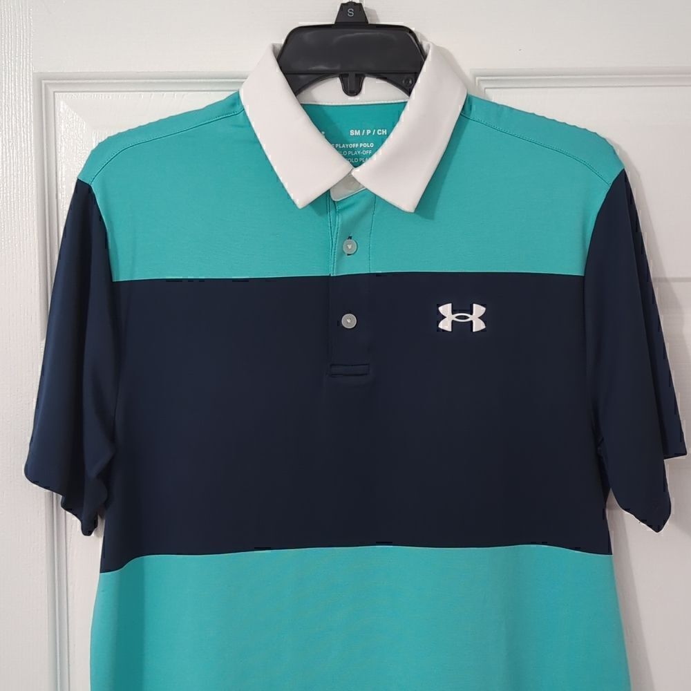 Under Armour UA Playoff Polo 2.0. Striped Blue & Green. Golf. NEW